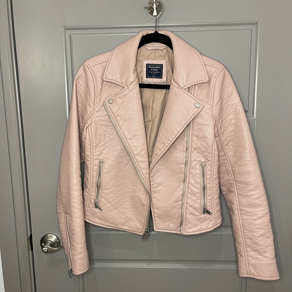 Pink Abercrombie and Fitch Leather Jacket Size Small